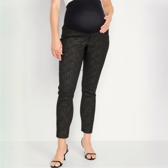 NWT Old Navy Maternity Full Panel Pixie Skinny Pants Black/Gold - Picture 1 of 7